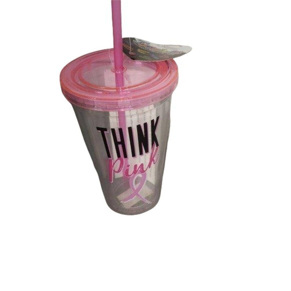 Spoontiques insulated tumbler‎ THINK PINK Breast Cancer Awareness pink white cup